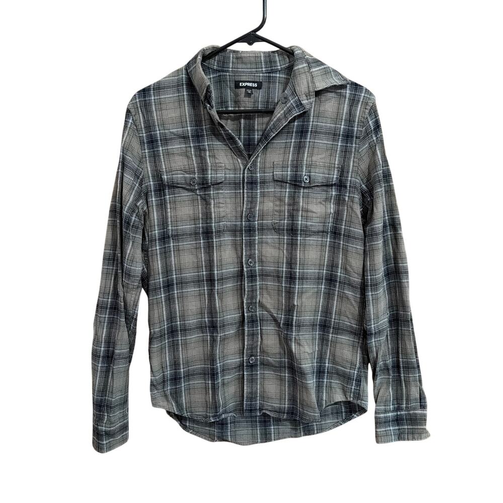 Express Womens Shirt Multicolored Plaid Button Down Collared Flannel Stretch XS